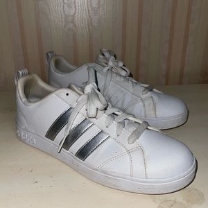 Adidas white with silver stripes womens size 8